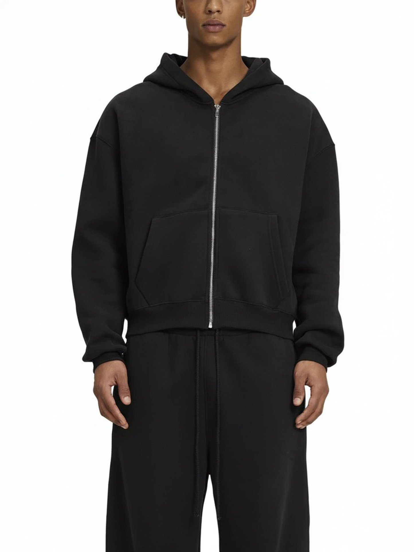 Cropped Zip Hoodie | 短丈 ジップ フーディ - BLACK