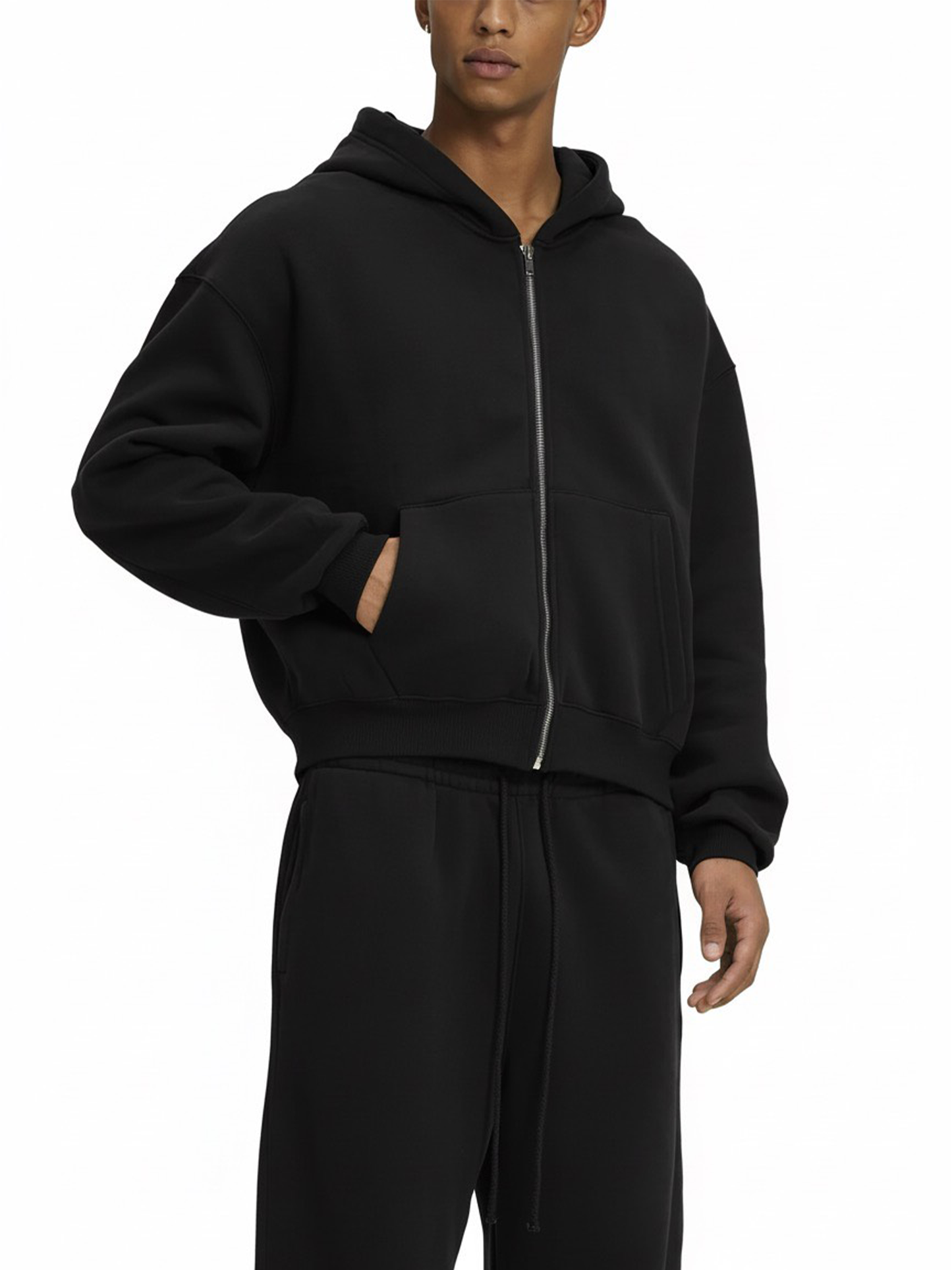 Cropped Zip Hoodie | 短丈 ジップ フーディ - BLACK