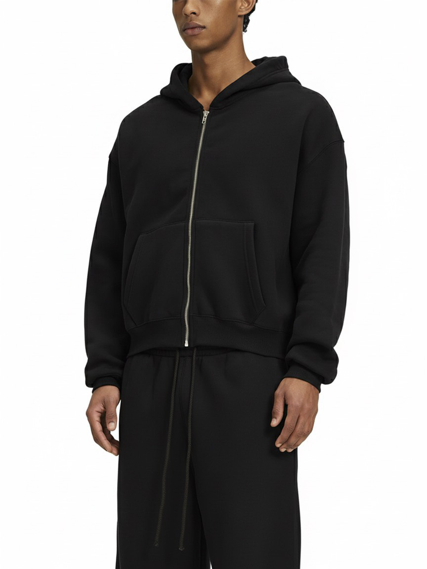 Cropped Zip Hoodie | 短丈 ジップ フーディ - BLACK