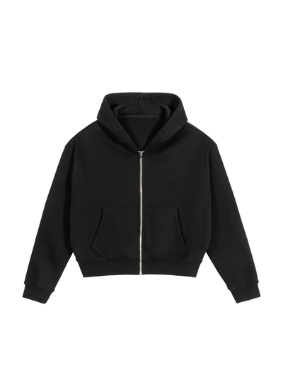 Cropped Zip Hoodie | 短丈 ジップ フーディ - BLACK