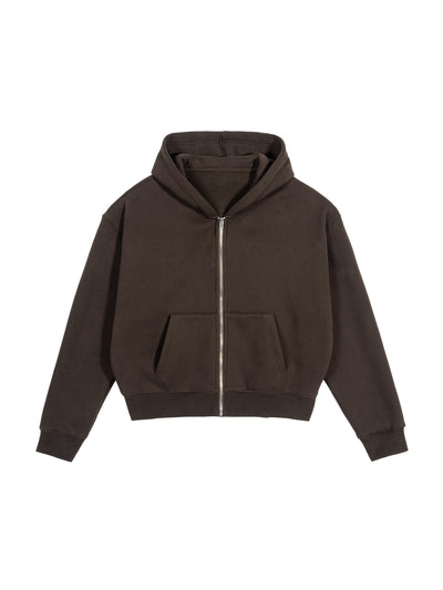 Cropped Zip Hoodie | 短丈 ジップ フーディ - BROWN