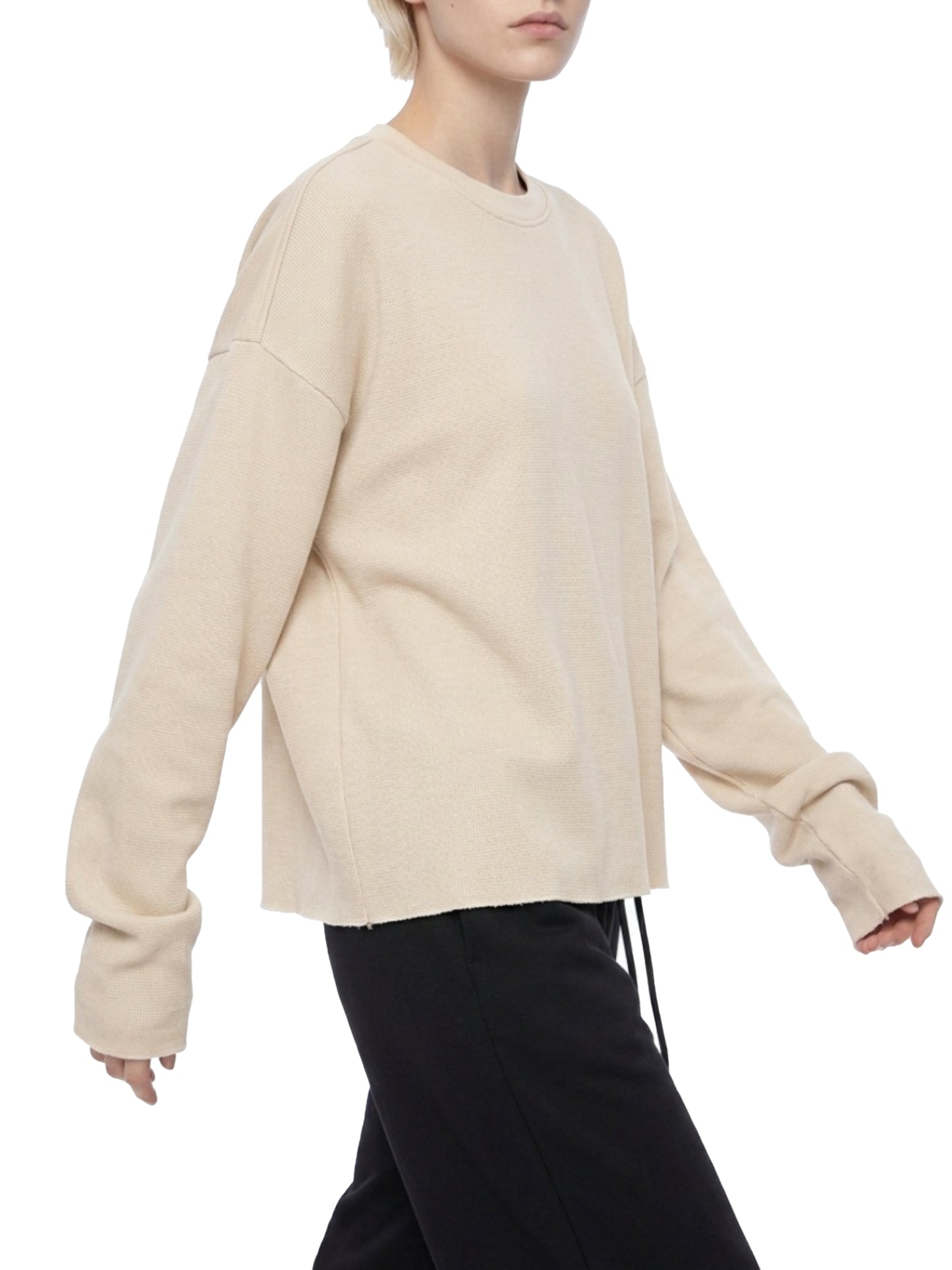 Vintage Wash Boxy Waffle Raw Edge T-Shirt | ヴィンテージウォッシュ ワッフル L/S Tシャツ